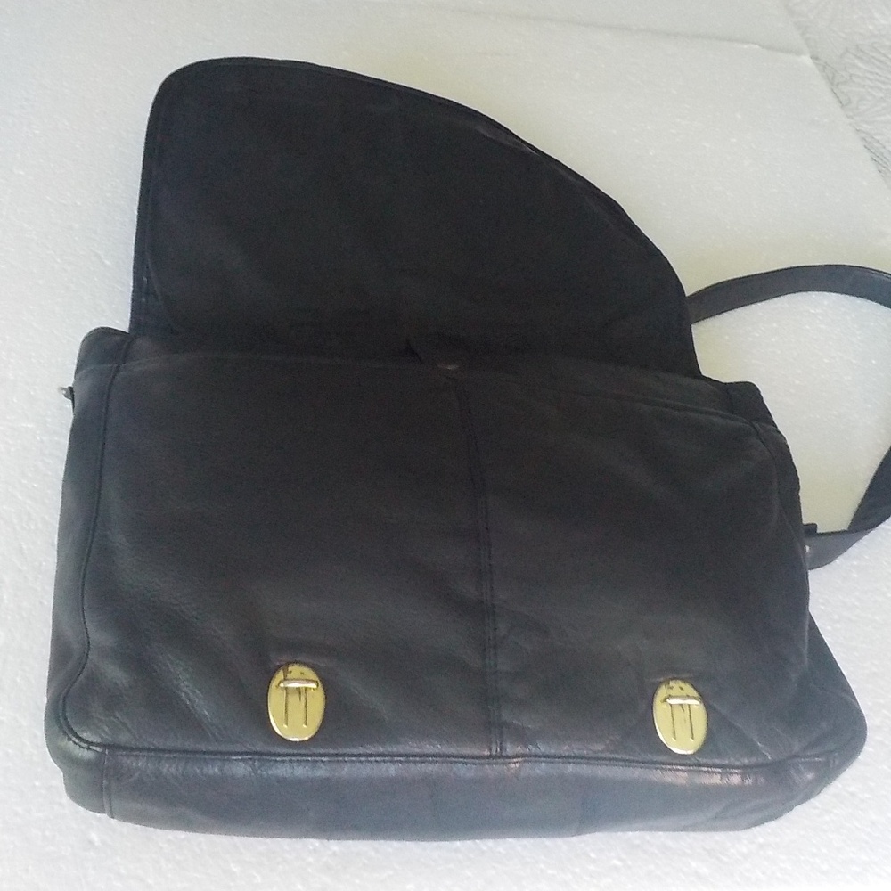 Black Leather Laptop/Biker/Tablet Tote - Picture 5 of 15